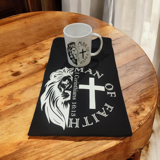 T-Shirt + Coffee Mug: "Man Of Faith"