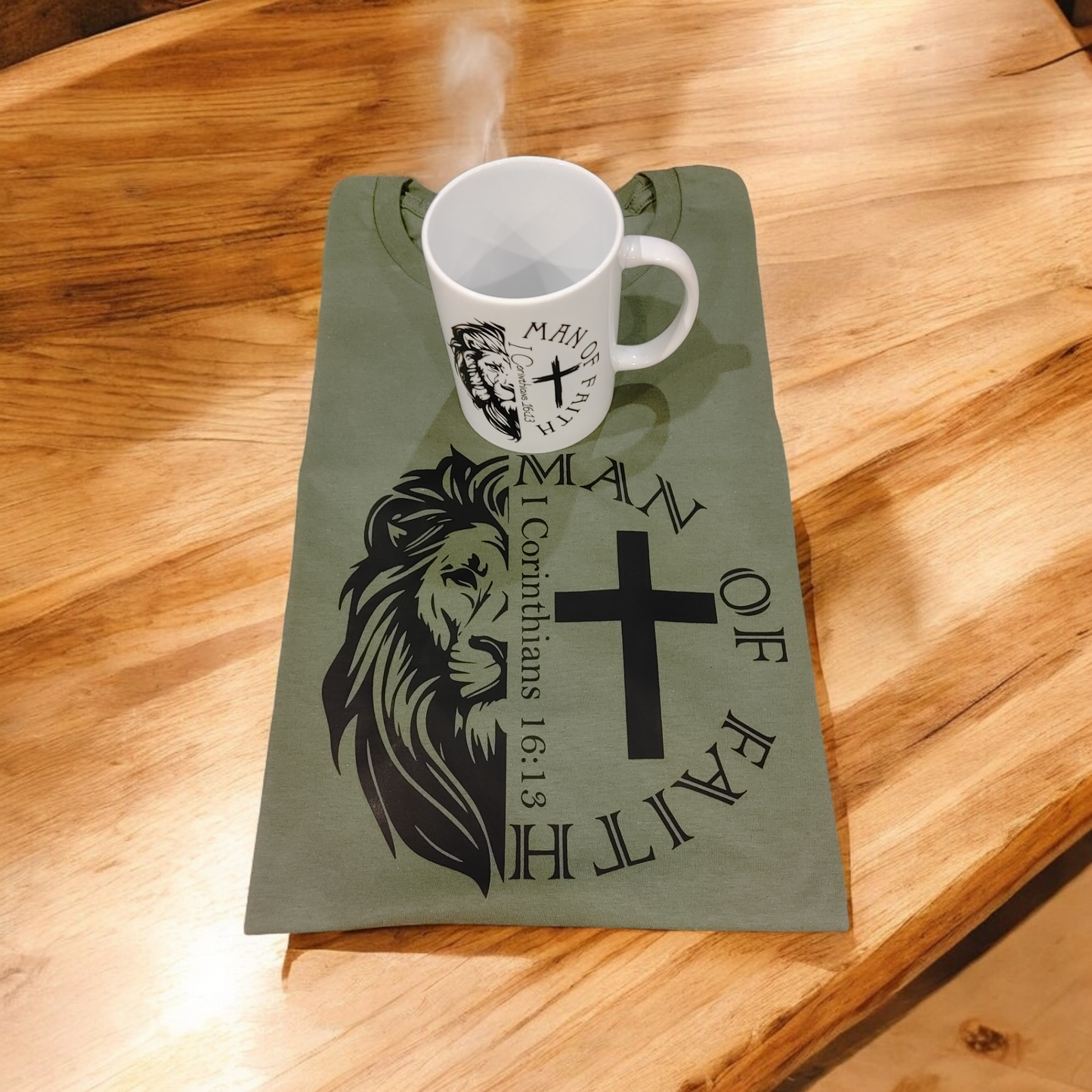 T-Shirt + Coffee Mug: "Man Of Faith"